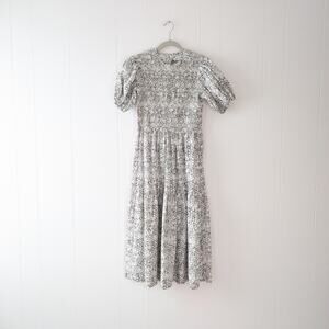 NWT S/W/F Treasure Black/White Poplin Floral Puff Sleeve Midi Dress, size S